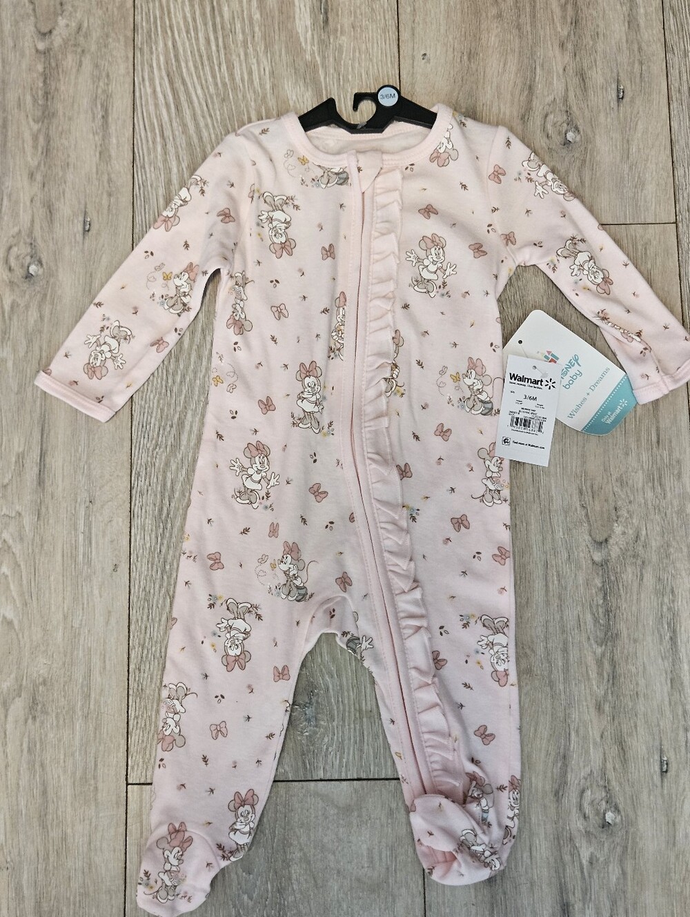 NWT Disney Baby Minnie Mouse Pink Floral Ruffle Zipper Footed Sleeper 3-6 Months